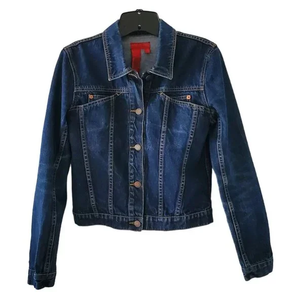 BCBGeneration MaxAzria Dark Wash Blue Denim Trucker Jean Jacket | Like New | S - Picture 3 of 15